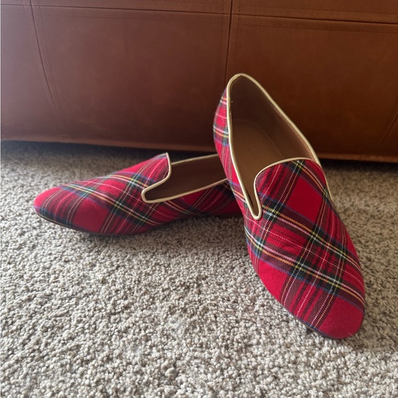 EUC JCrew Red Tartan Women's Loafers - Picture 2 of 5